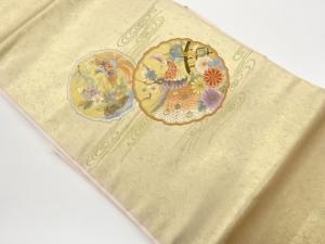 引箔流水・鏡裏に孔雀・花鳥模様刺繍名古屋帯